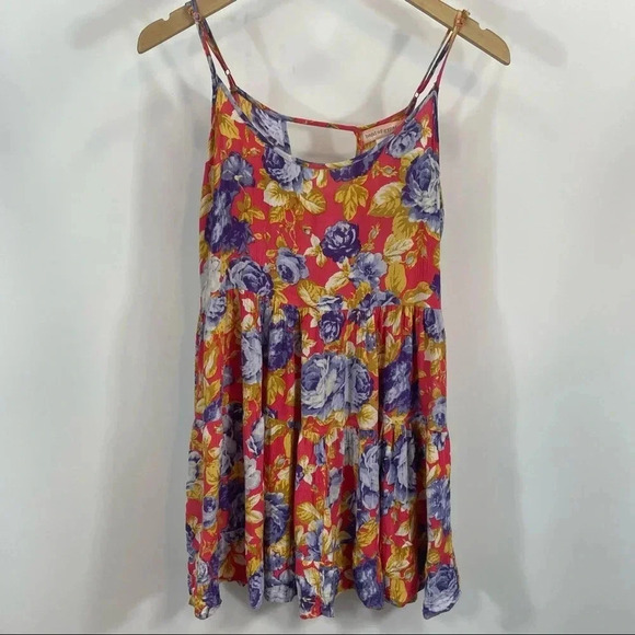 Band of  Gypsies Floral Crinkle Mini Dress - Picture 1 of 10